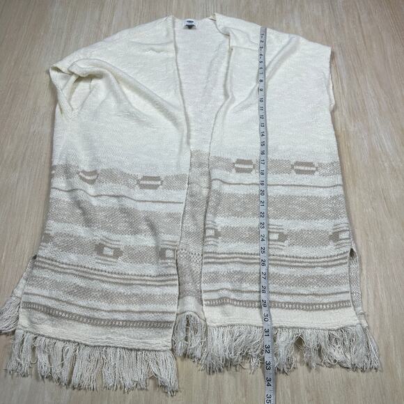 Old Navy Beige Cream Fringe Open Front Poncho Cardigan XL-XXL Boho Knit Wrap - Picture 6 of 13
